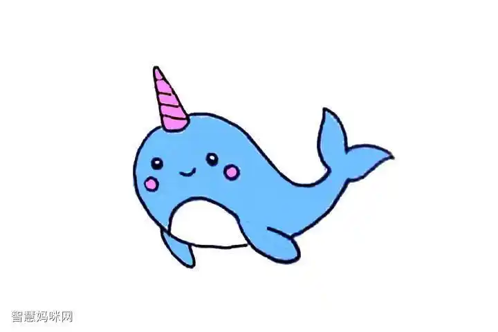卡通独角鲸鲸鱼简笔画
