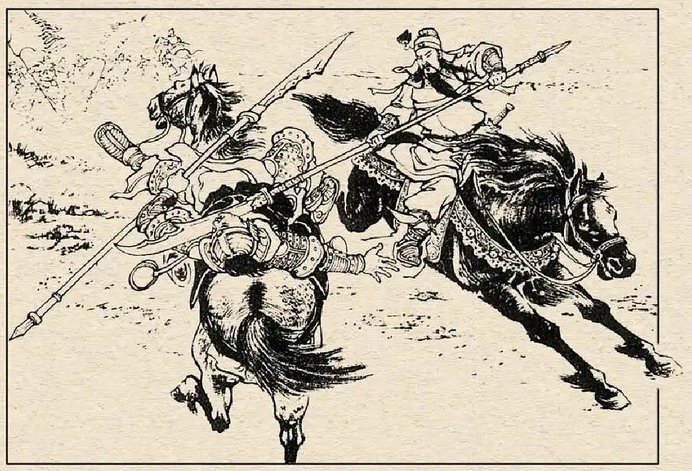 连环画千里走单骑,同样是画关羽斩秦琪,内页比封面画得更有气势