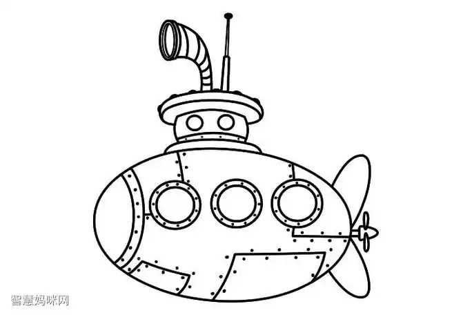 独角鲸艇简笔画卡通潜水艇简笔画彩色画法海底小纵队怎么画海底小纵队